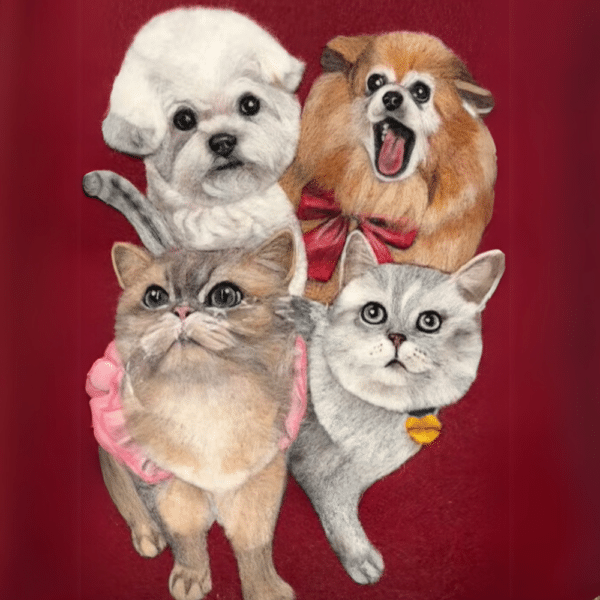 Flat Pet Felt Painting-four pet