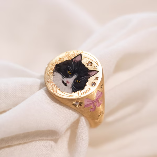 Lavender Grace – Bow & Bloom Gold Enamel Ring - Image 4