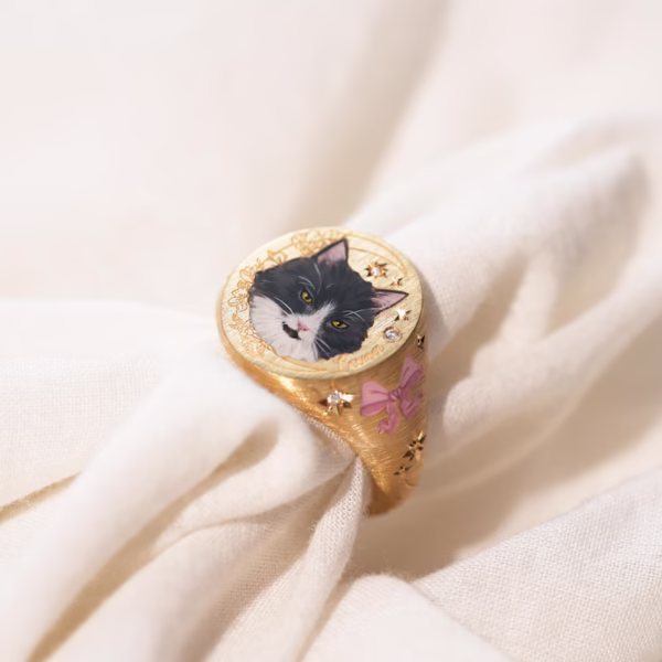 Lavender Grace – Bow & Bloom Gold Enamel Ring