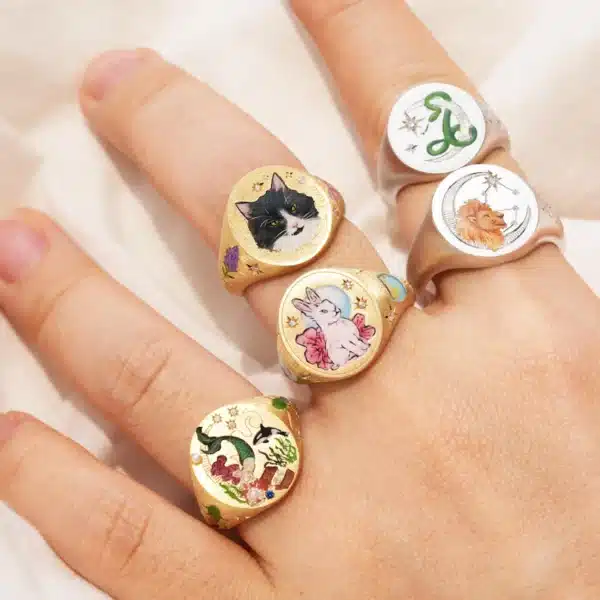 Lavender Grace – Bow & Bloom Gold Enamel Ring - Image 5
