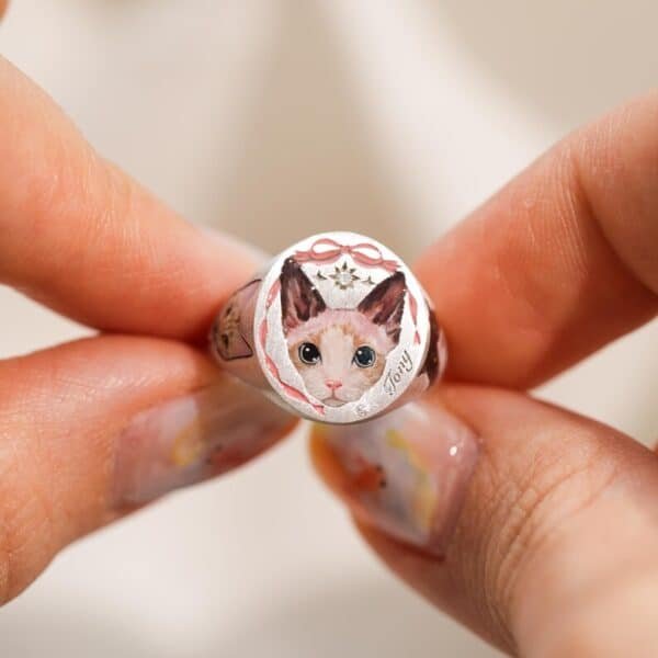 Pink Ribbon Pet Ring – Full Custom Portrait on Both Sides - Image 8