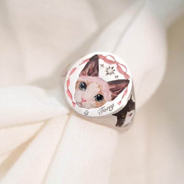 Pink Ribbon Pet Ring – Full Custom Portrait on Both Sides