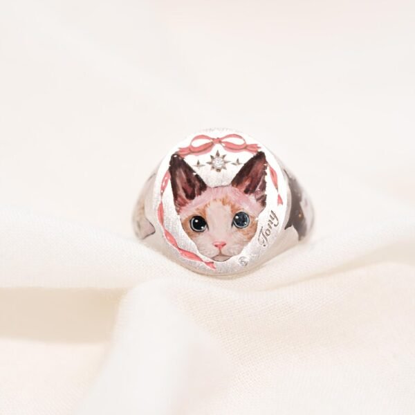 Pink Ribbon Pet Ring – Full Custom Portrait on Both Sides - Image 2