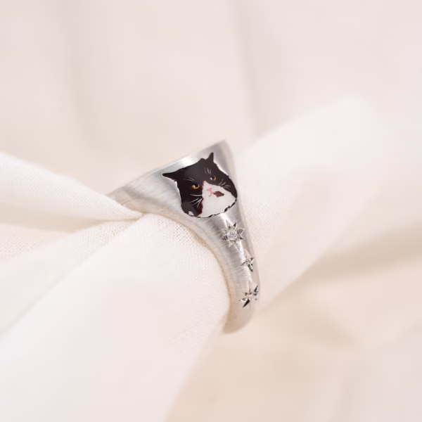 Pink Ribbon Pet Ring – Full Custom Portrait on Both Sides - Image 3