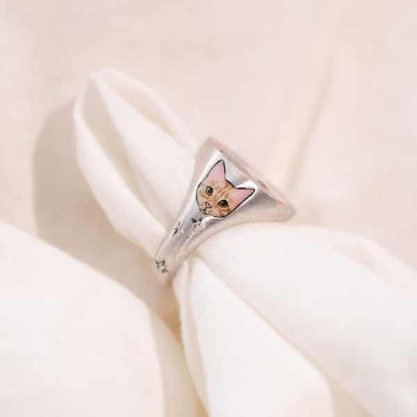 Pink Ribbon Pet Ring – Full Custom Portrait on Both Sides - Image 4