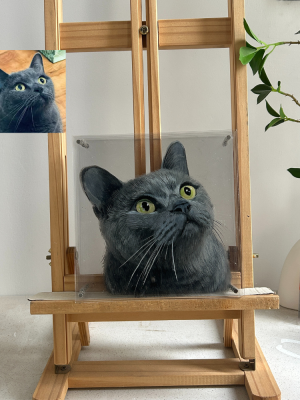 3D glass pet portrait of dog and cat, custom memorial gift